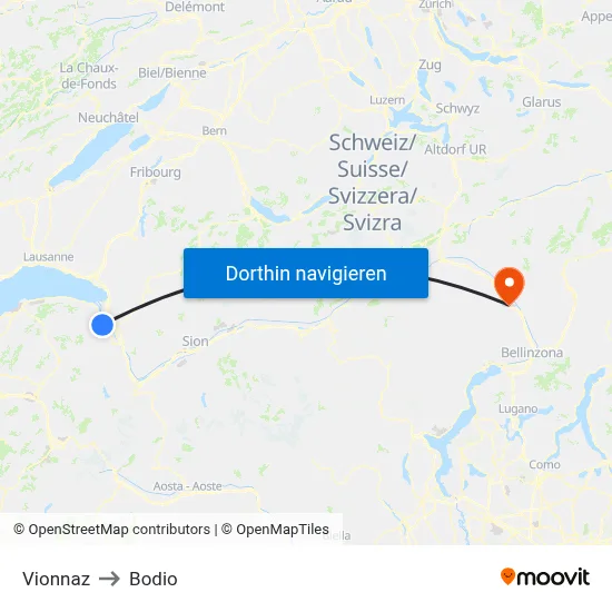 Vionnaz to Bodio map