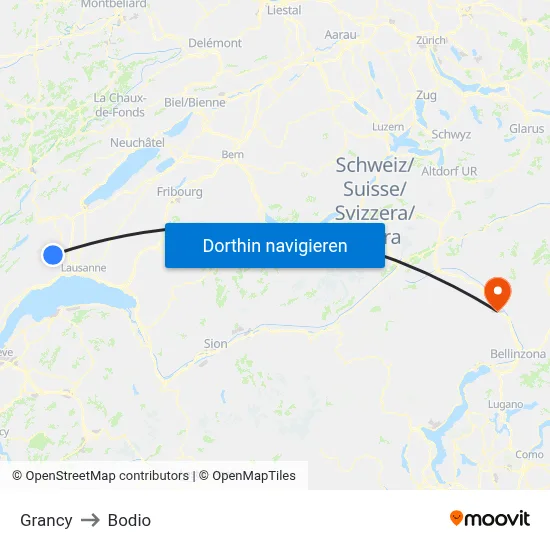 Grancy to Bodio map
