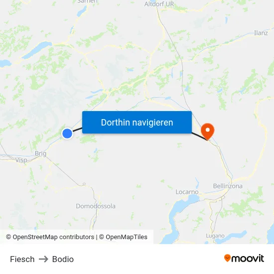 Fiesch to Bodio map