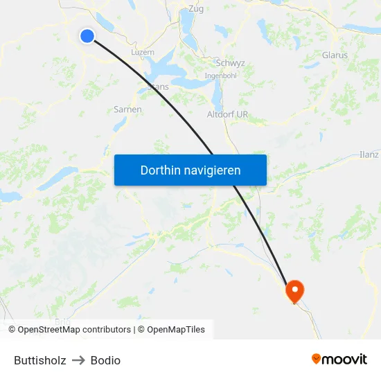 Buttisholz to Bodio map