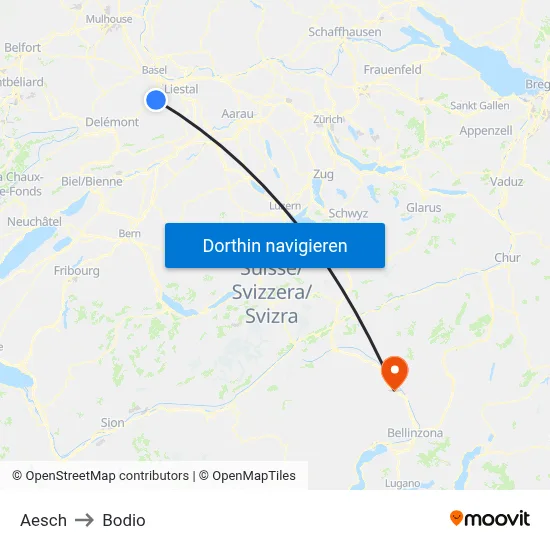 Aesch to Bodio map