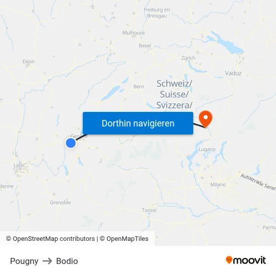 Pougny to Bodio map