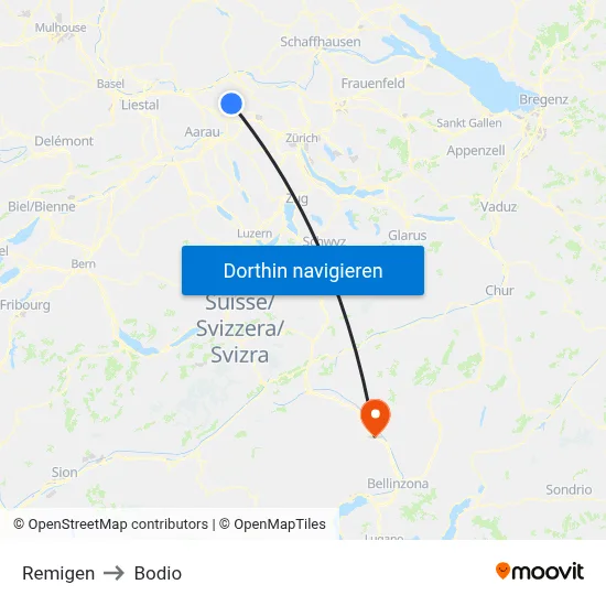 Remigen to Bodio map