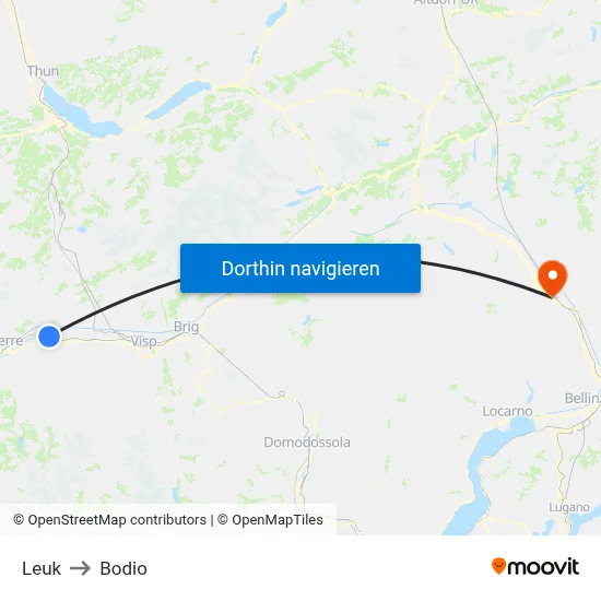 Leuk to Bodio map