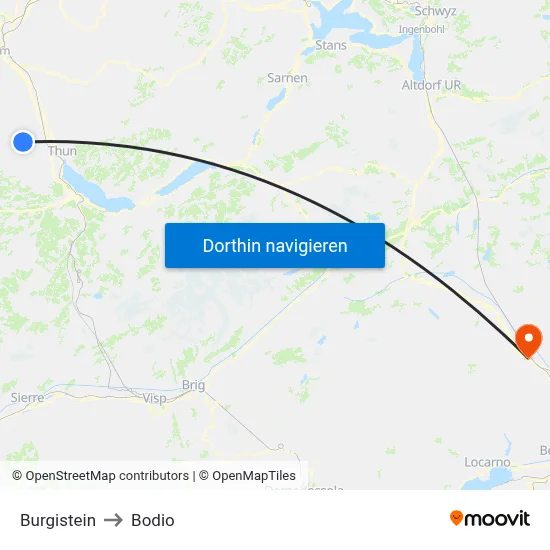 Burgistein to Bodio map