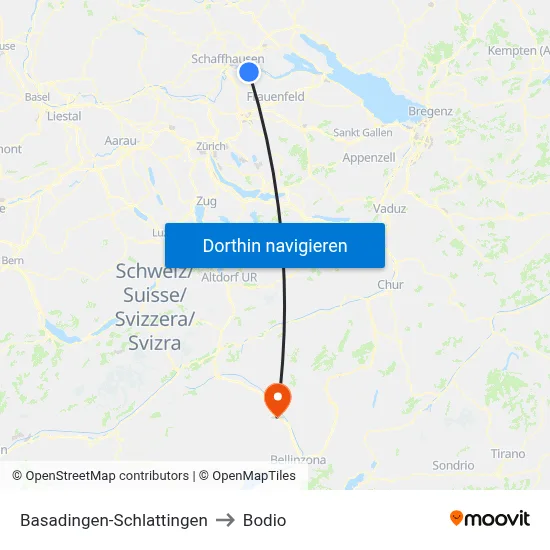 Basadingen-Schlattingen to Bodio map