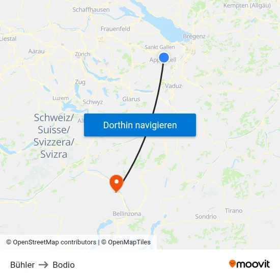 Bühler to Bodio map