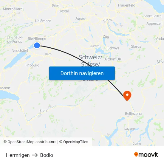 Hermrigen to Bodio map
