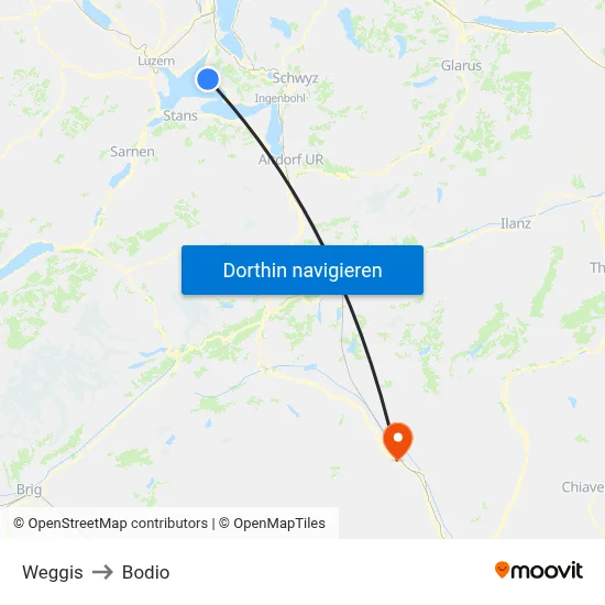 Weggis to Bodio map