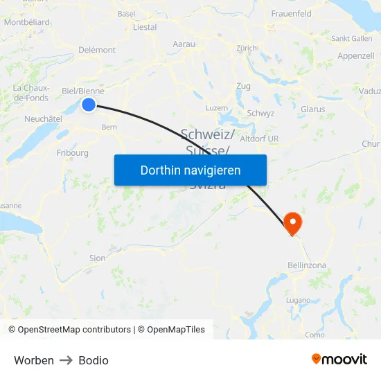Worben to Bodio map