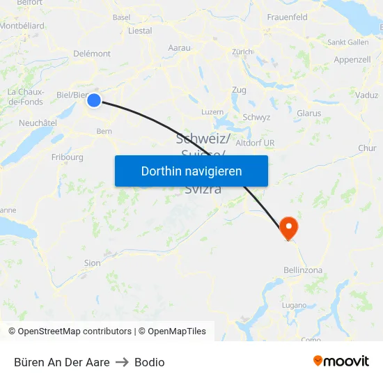 Büren An Der Aare to Bodio map