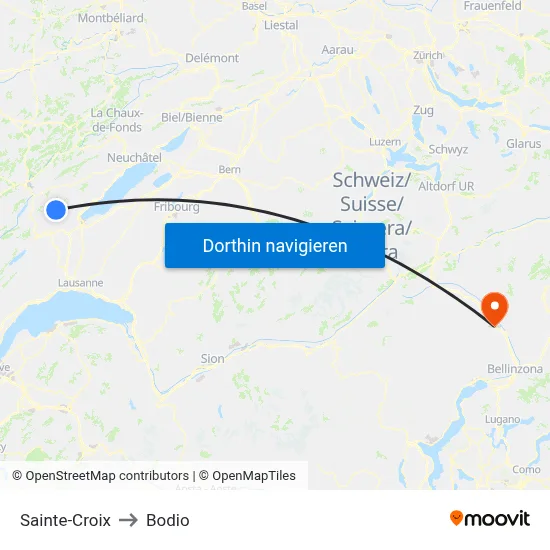 Sainte-Croix to Bodio map
