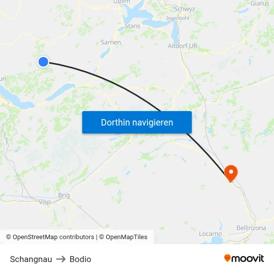 Schangnau to Bodio map