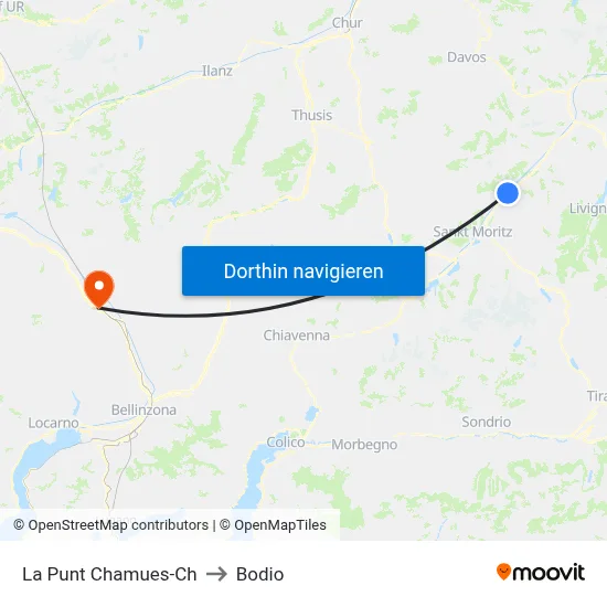 La Punt Chamues-Ch to Bodio map