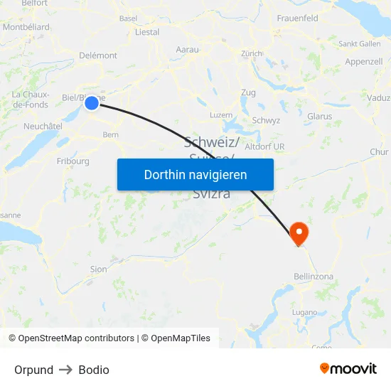 Orpund to Bodio map