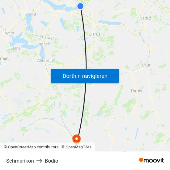 Schmerikon to Bodio map