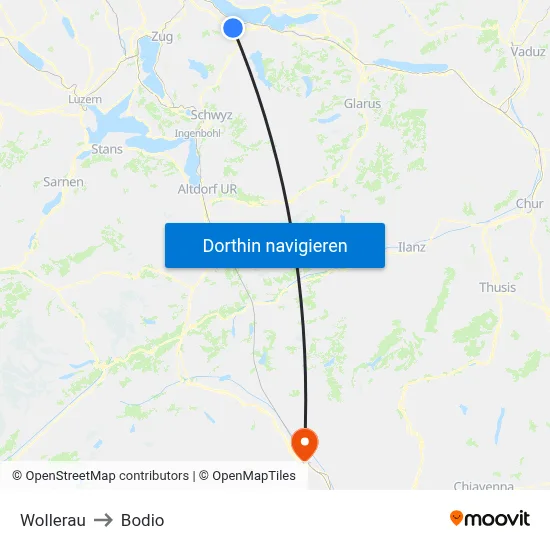 Wollerau to Bodio map