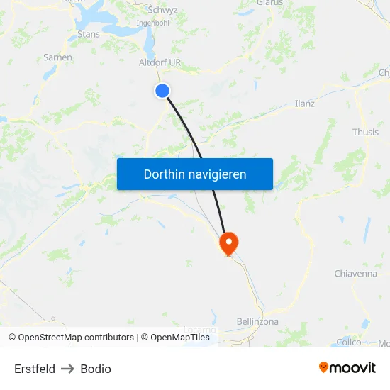 Erstfeld to Bodio map
