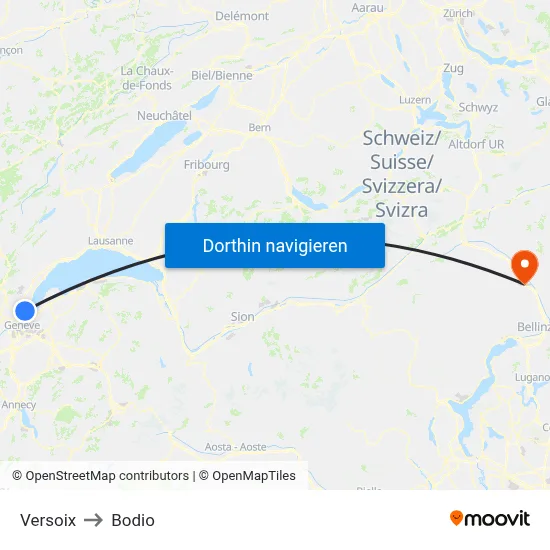 Versoix to Bodio map