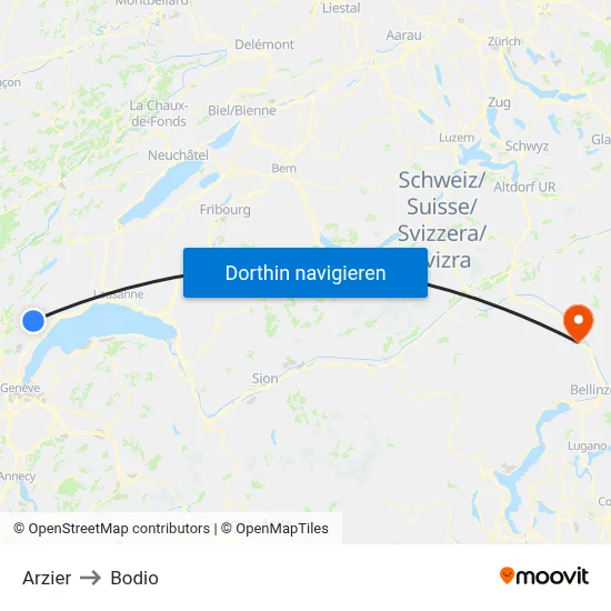 Arzier to Bodio map