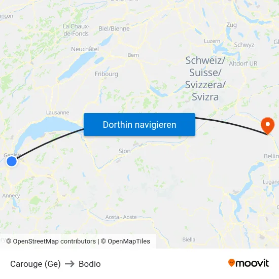 Carouge (Ge) to Bodio map