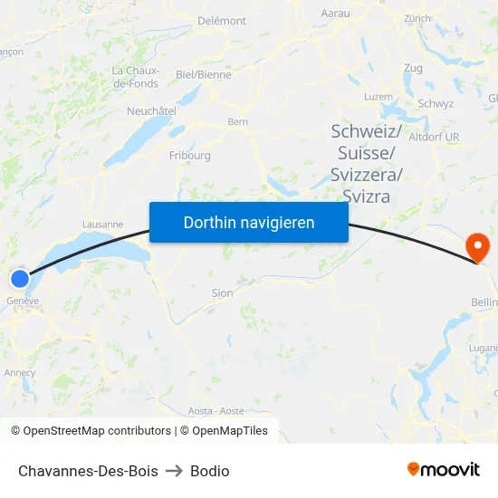 Chavannes-Des-Bois to Bodio map