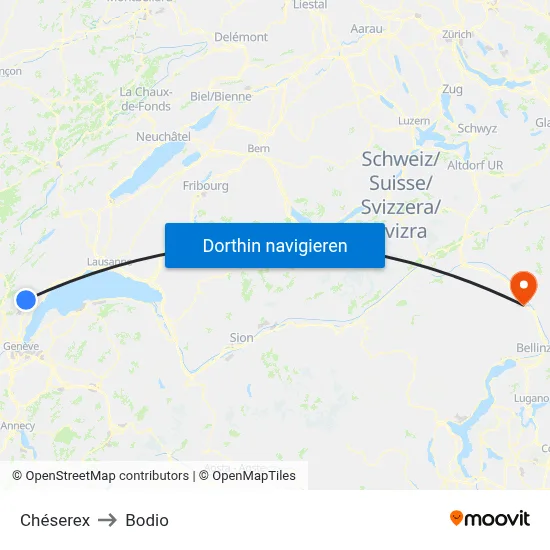 Chéserex to Bodio map