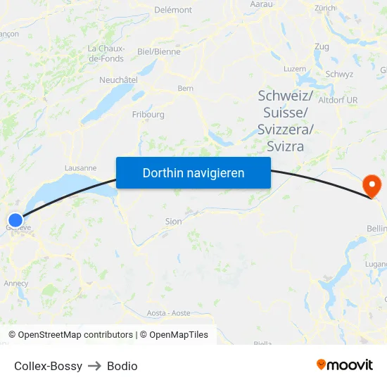 Collex-Bossy to Bodio map