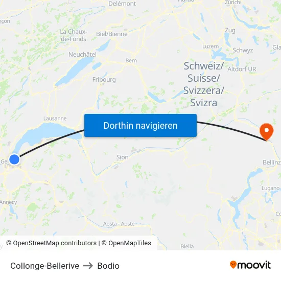 Collonge-Bellerive to Bodio map