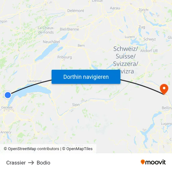 Crassier to Bodio map