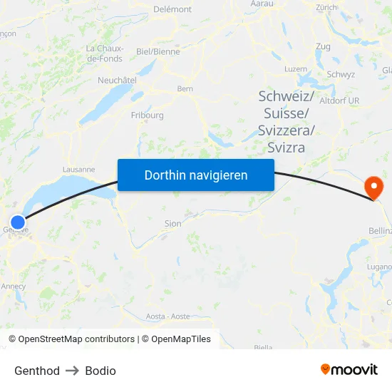 Genthod to Bodio map