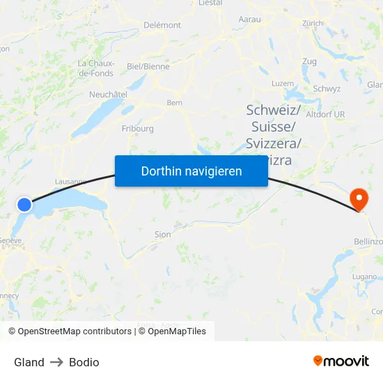 Gland to Bodio map