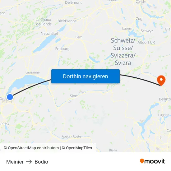 Meinier to Bodio map
