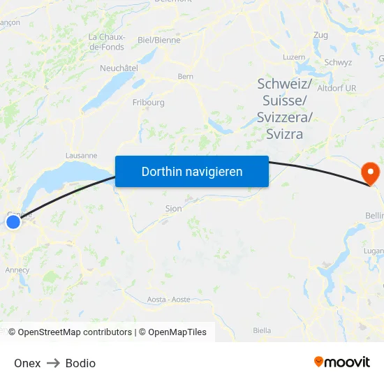Onex to Bodio map