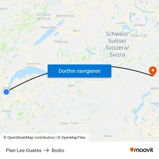 Plan-Les-Ouates to Bodio map