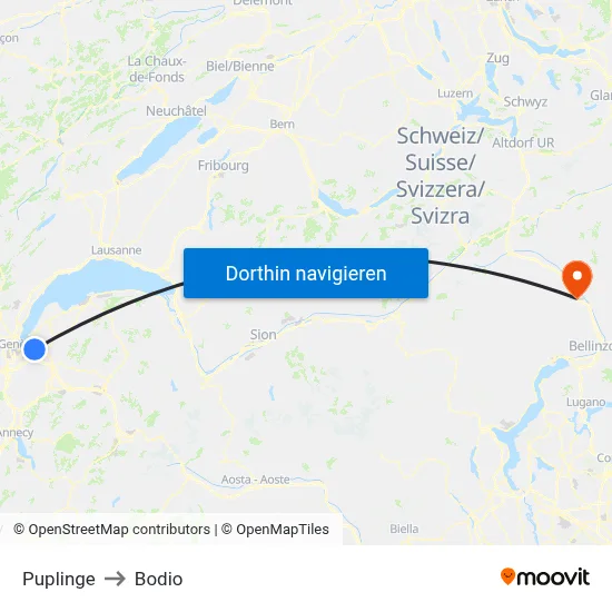 Puplinge to Bodio map