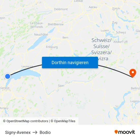 Signy-Avenex to Bodio map