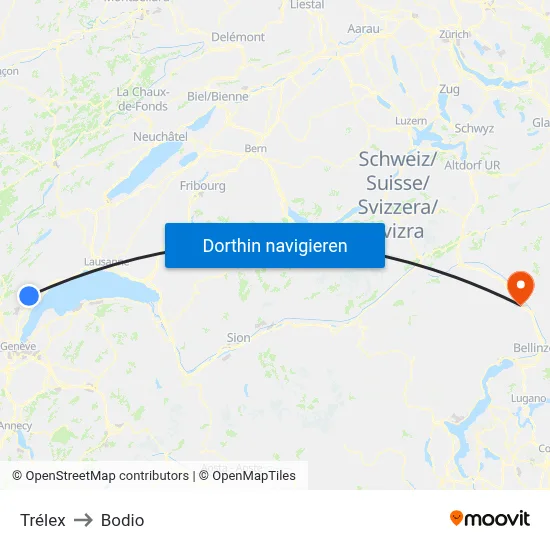 Trélex to Bodio map