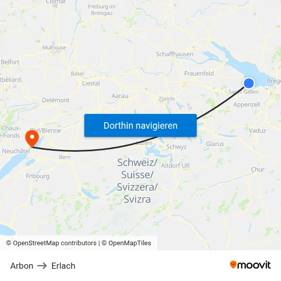 Arbon to Erlach map