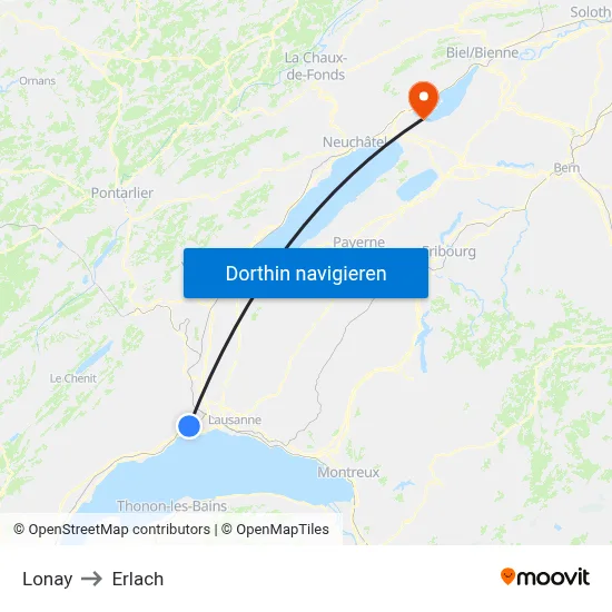 Lonay to Erlach map