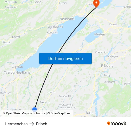 Hermenches to Erlach map