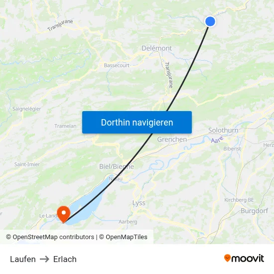 Laufen to Erlach map