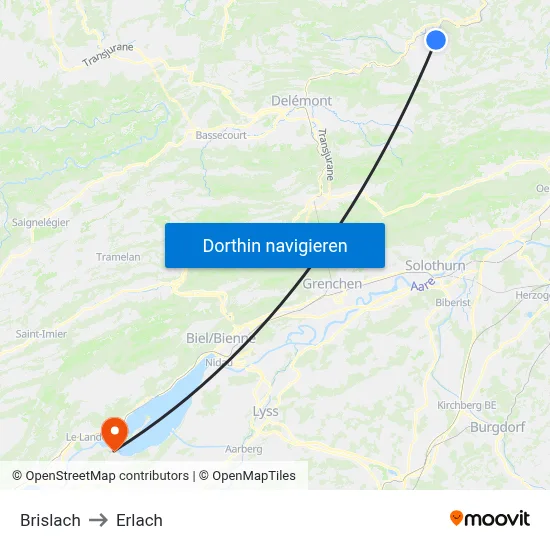 Brislach to Erlach map