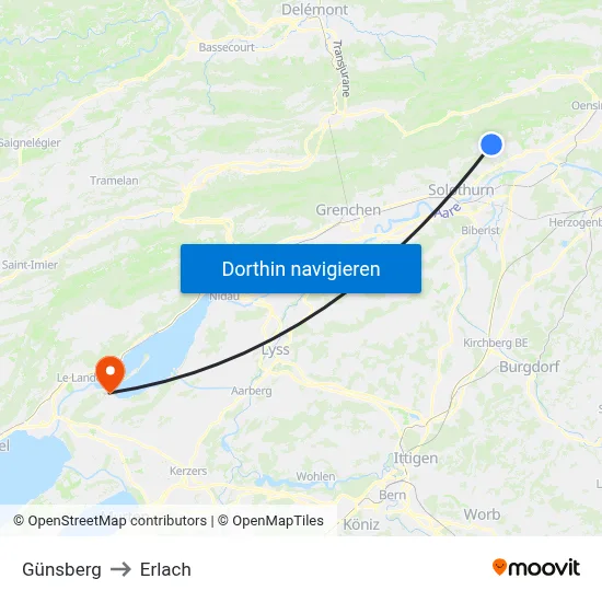 Günsberg to Erlach map