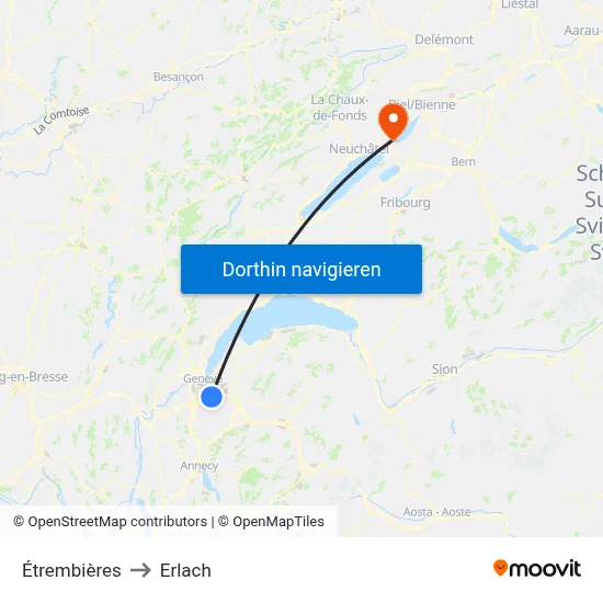 Étrembières to Erlach map