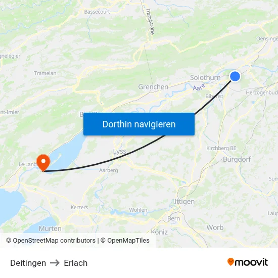 Deitingen to Erlach map