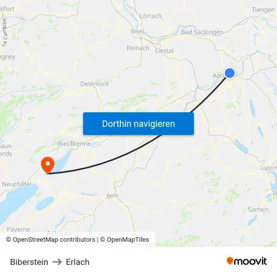 Biberstein to Erlach map
