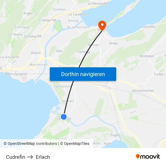 Cudrefin to Erlach map