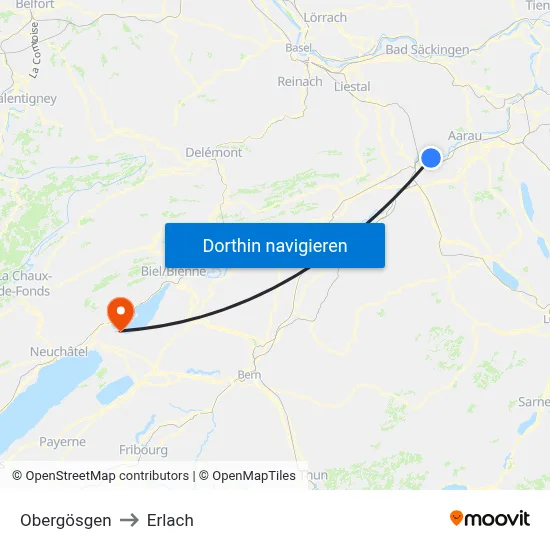 Obergösgen to Erlach map