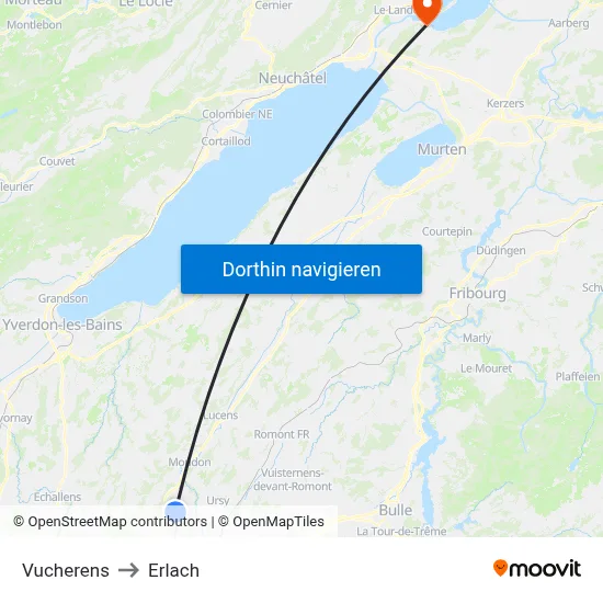 Vucherens to Erlach map